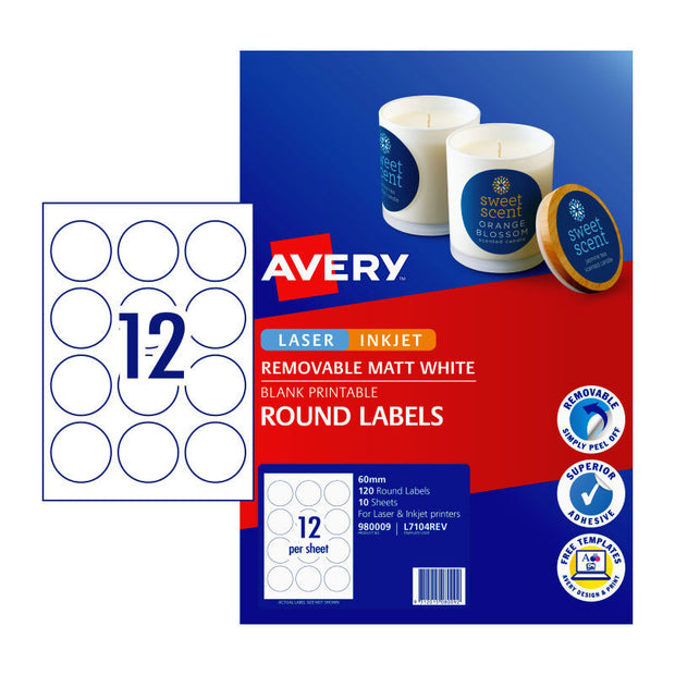 AV Lbl Red L7104 60mm 12Up Pk10 White