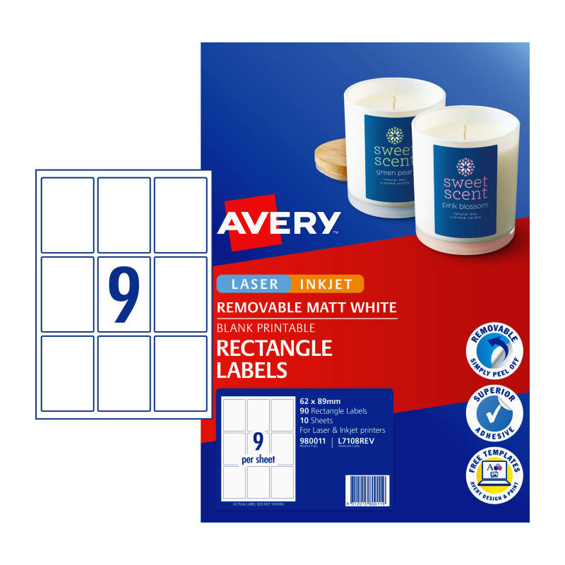 AV Label Rct L7108REV 9Up Pk10 White