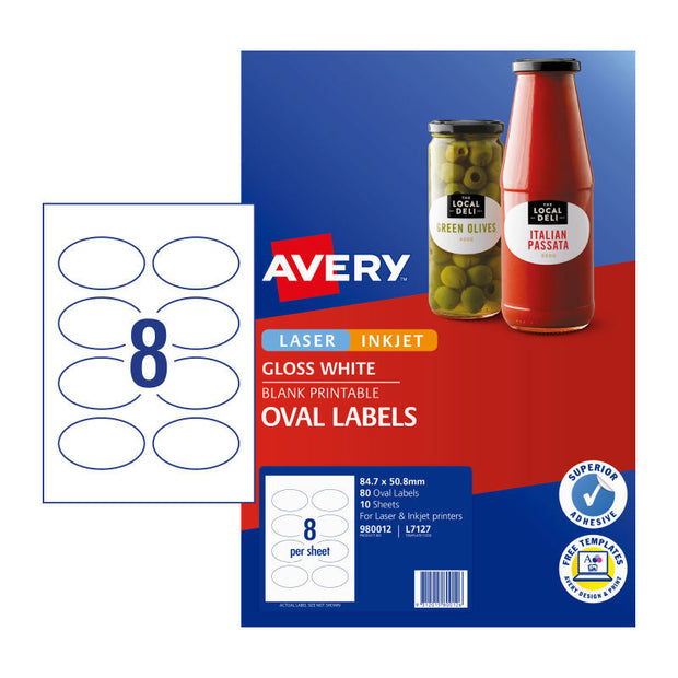 Avery Lbl Oval L7127 8Up Pk10 White
