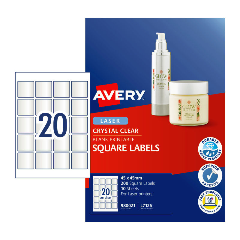 AV Lsr Lbl Sq L7126 20Up Pk20 Clear