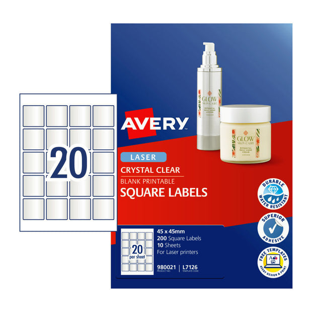 AV Lsr Lbl Sq L7126 20Up Pk20 Clear