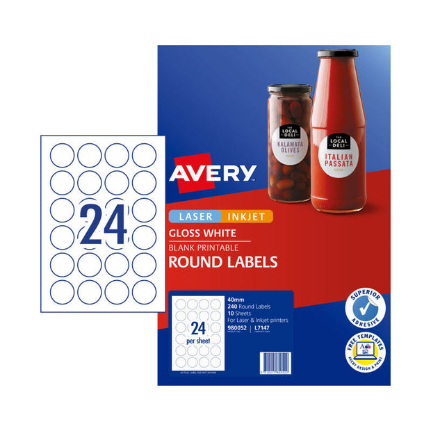 AV Lbl Gls Red L7147 40mm Pk240 White