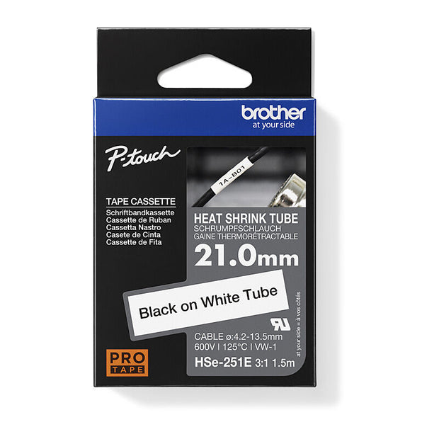 Brother HSe251E Labelling Tape 21mm x 1.5m Black on White