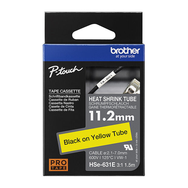 Brother HSe631E Labelling Tape 11.2mm x 1.5m on Black Yellow