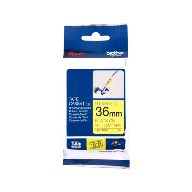 Brother TZeFX661 Flexible Tape 36mm x 8m on Black Yellow
