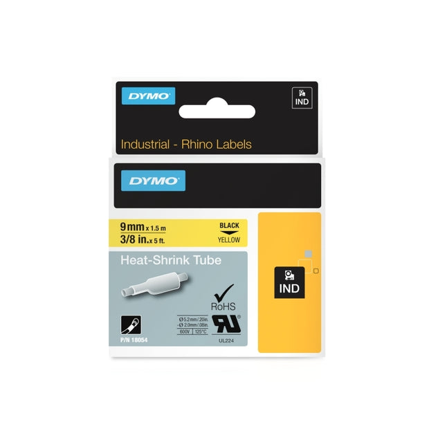 Dymo Rhino H/S Lbl 9mm on Black Yellow