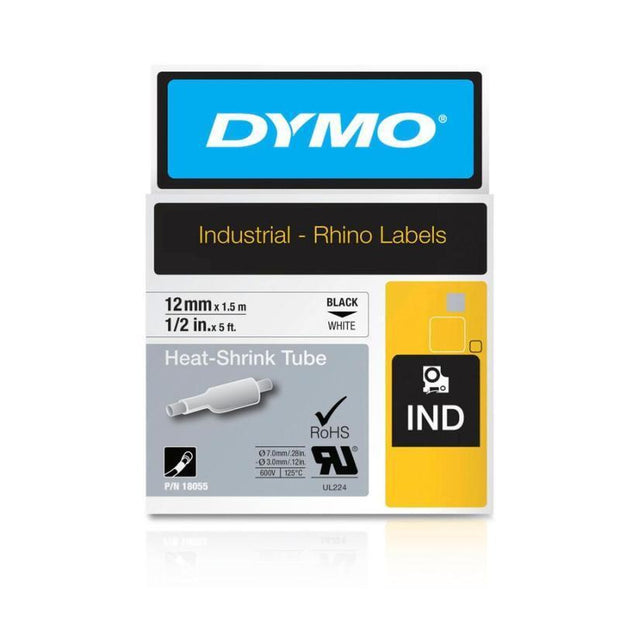 Dymo Rhno Tube Ht Shrk 12mm White Black on