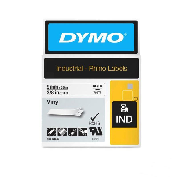 DymoRhino Blk on Wht 9mm Tape x 5.5m Labelling