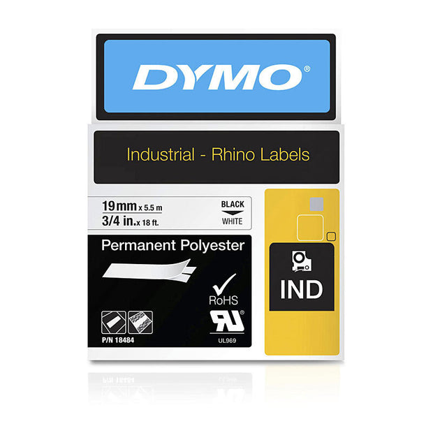 DymoRhino Blk on Wht 19mm Tape x 5.5m Labelling