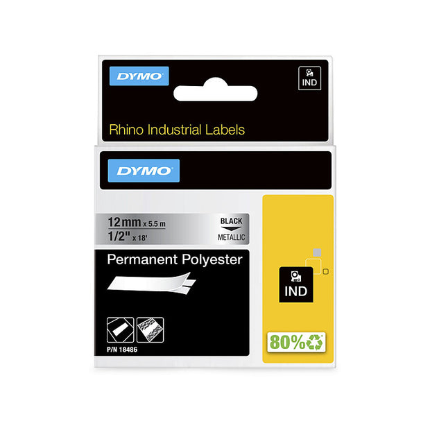 Dymo Rhino 19mm Perm Poly Metl Black on White