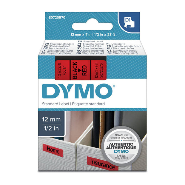 D1 Blk on Red 12mmx7m Tape 12mm x 7m