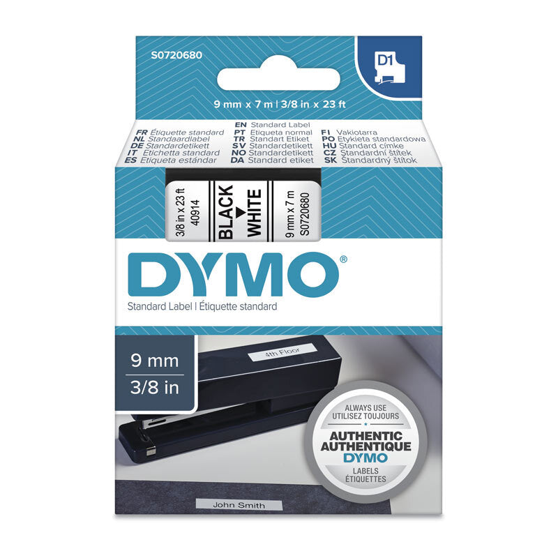 D1 Blk on Wht 9mm x7m Tape x 7m Black White
