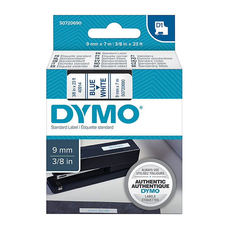 D1 on Wht 9mm x7m Tape White Blue