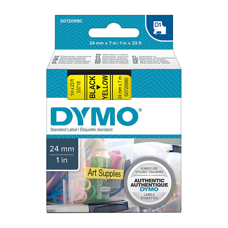 D1 Blk on Yell 24mmx7m Tape 24mm x 7m