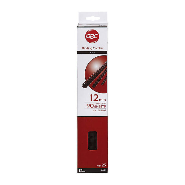GBC Plas 21Loop 12mm Blk Pk25 Black