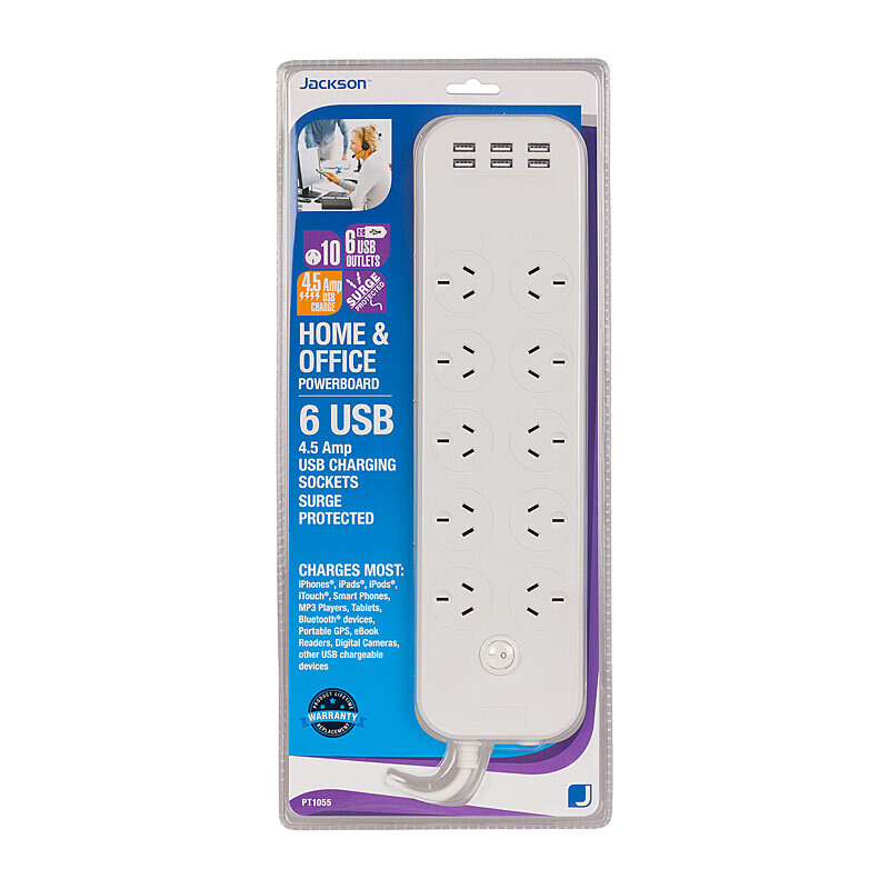 Jackson 10 Way 6 USB PBoard 1m White