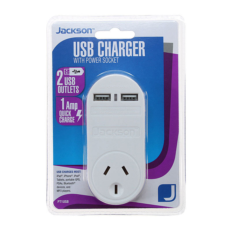 Jackson 1 Way 2 USB Charger White
