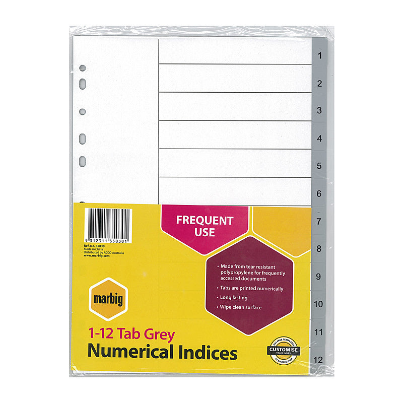 Mbg Indices PP A4 1-12Tab Grey