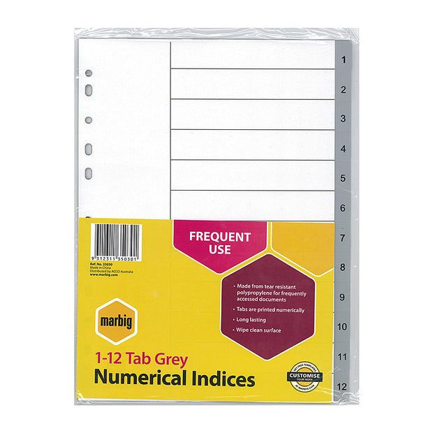 Mbg Indices PP A4 1-12Tab Grey