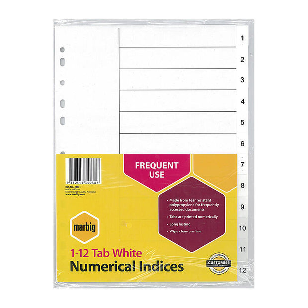 Mbg Indices Wht PP A4 1-12Tab White