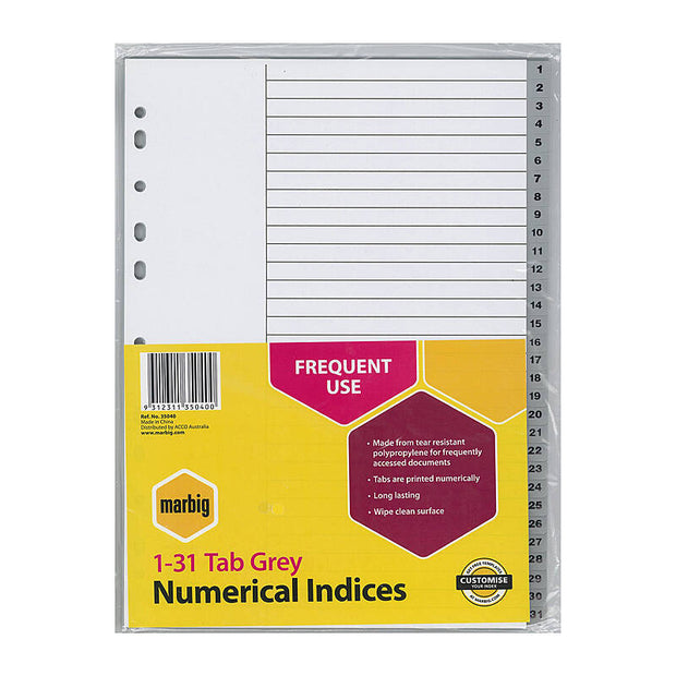 Mbg Indices PP A4 1-31Tab Grey