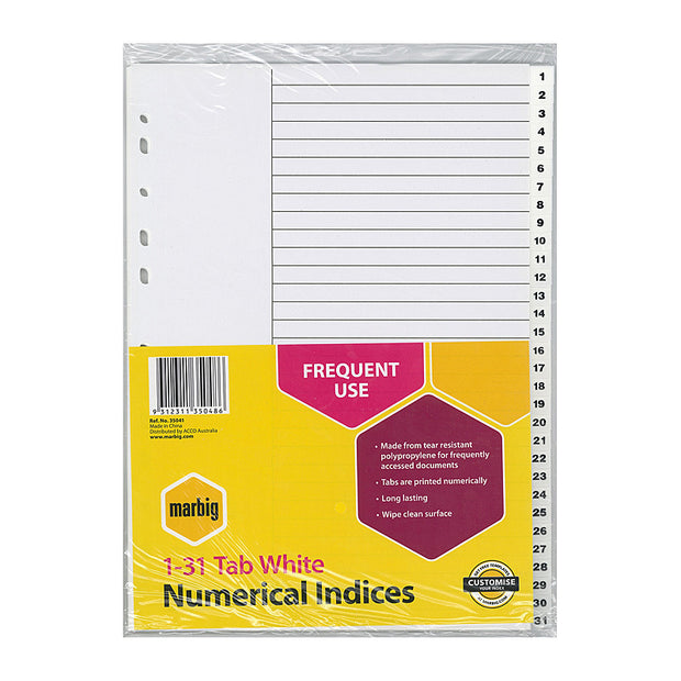 Mbg Indices Wht PP A4 1-31Tab White