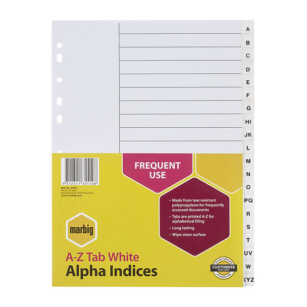 Mbg Indices Wht PP A4 A-Ztab White
