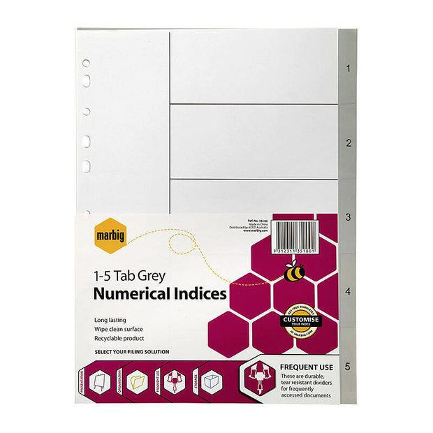 Mbg Indices PP A4 1-5Tab Grey