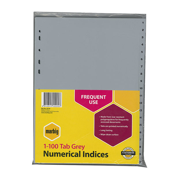 Mbg Indices Gry PP A4 1-100Tab Grey