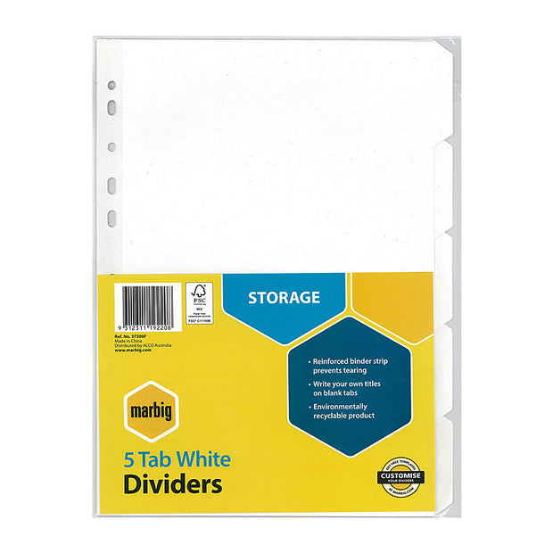 Mbg Dividers Wht Mnlla A4 5Tab White