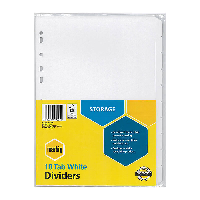 Mbg Divider Wht Mnlla A4 10Tab White