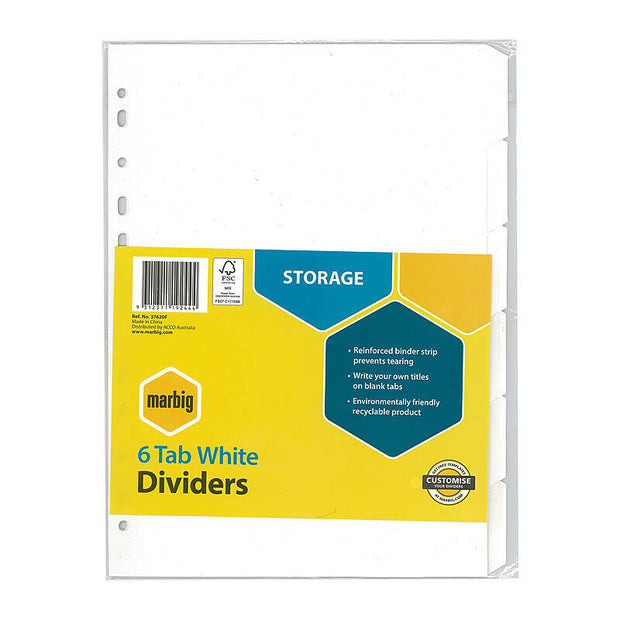 Mbg Dividers Wht Mnlla A4 6Tab White