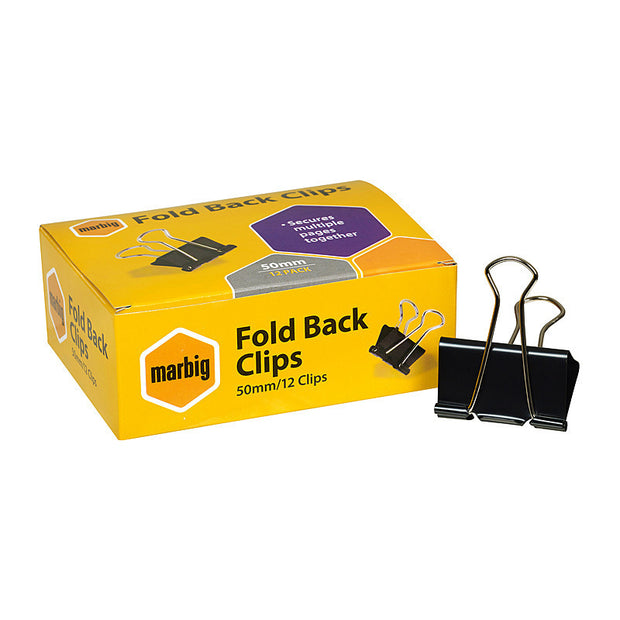 Mbg Fold Back Clips 50mm Bx12 /Silver Black/Silver