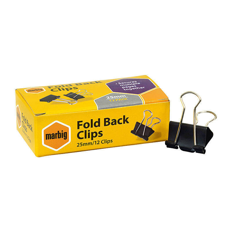 Mbg Fold Back Clips 25mm Bx 12 /Silver Black/Silver