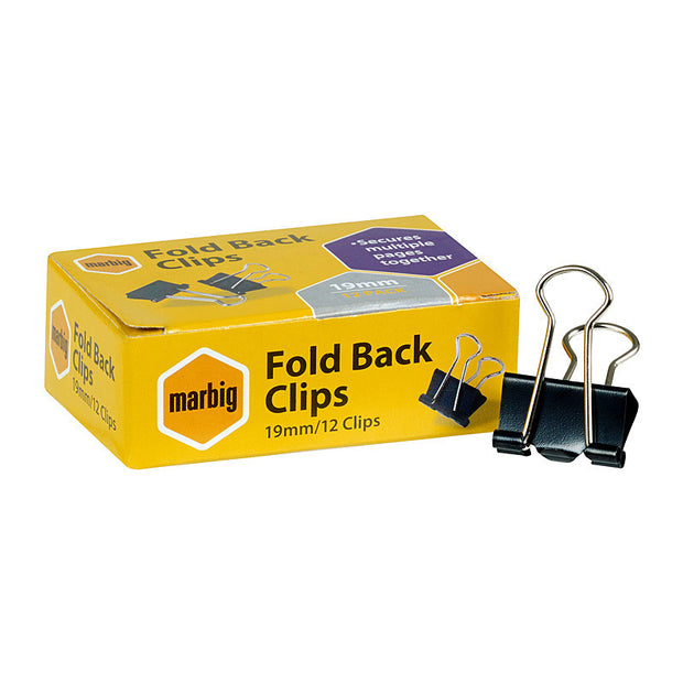 Mbg Fold Back Clips 19mm Bx 12 /Silver Black/Silver