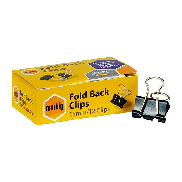 Mbg Fold Back Clips 15mm Bx 12 /Silver Black/Silver