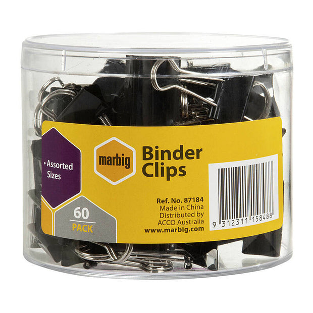 Mbg Binder Clips Ast Sze Tub60 Assorted