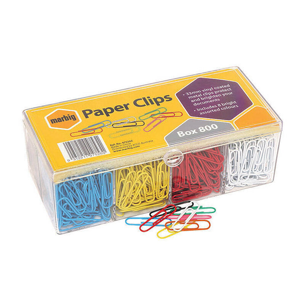Mbg Paper Clips Asst Col Bx800 Assorted