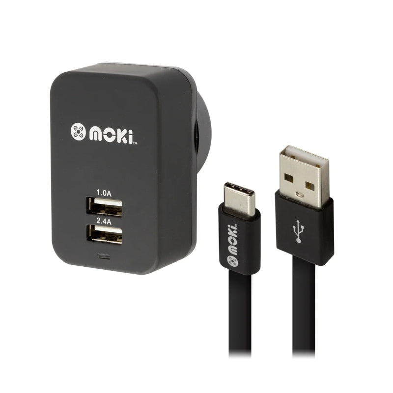 Moki Type-C USB Cable + Wall Black
