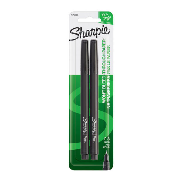 Sharpie Pen Fine Blk Pk2 Bx6 Black