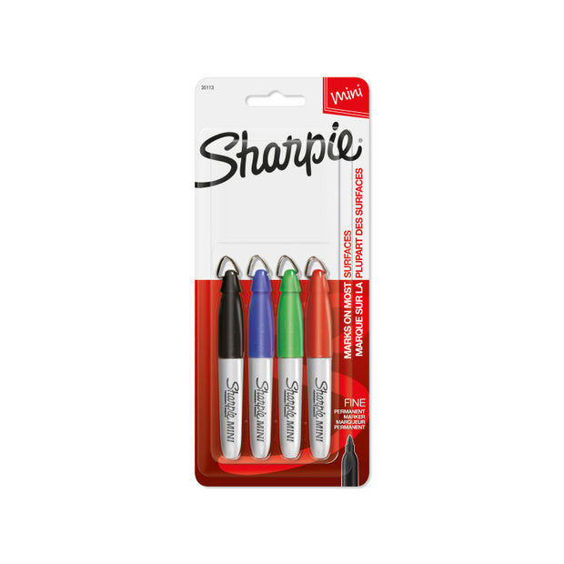 Sharpie Pen Fine Mini Pk4 Bx6 /// Black/Blue/Red/Green