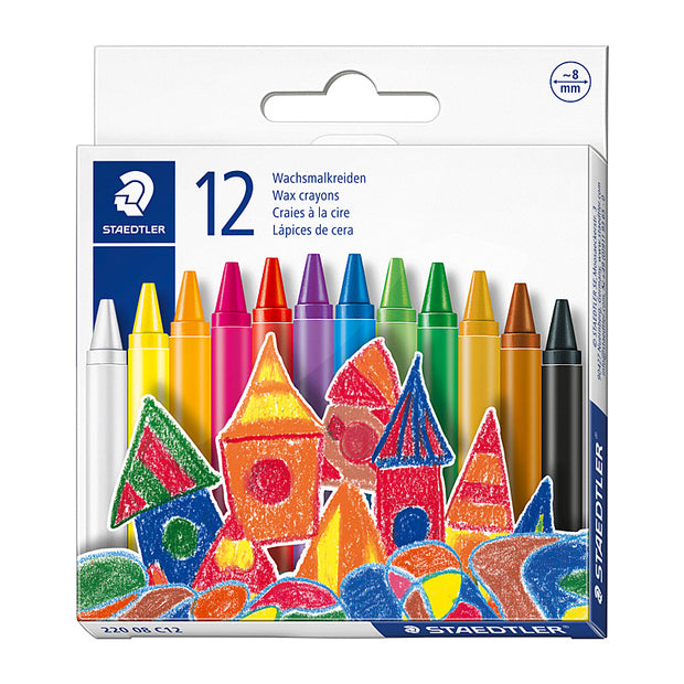 Staed Rnd Wax Crayon 8mm Bx12 Assorted