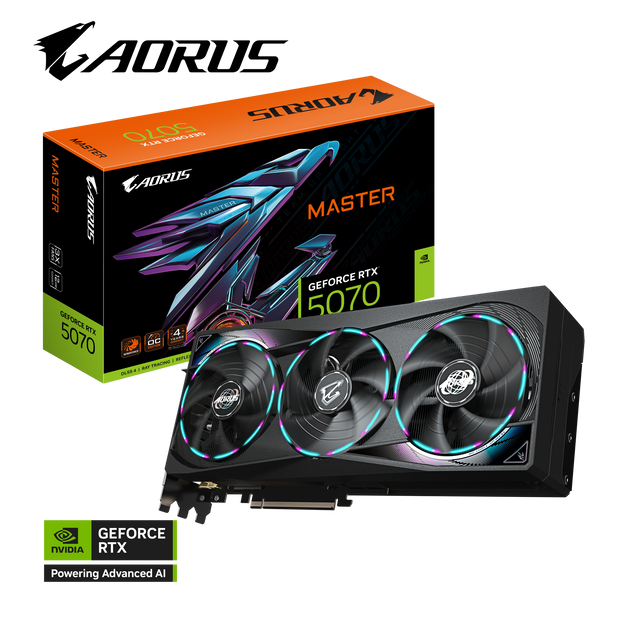 AORUS GeForce RTX 5070 MASTER, 12GB GDDR7 192bit memory interface; 2715 MHz; 7680x4320