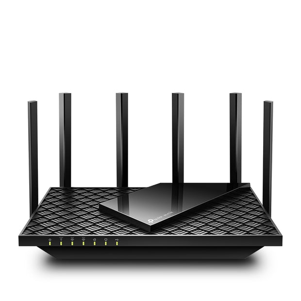 AX5400 Tri-Band Wi-Fi 6E Router 574 Mbps at 2.4 GHz 2402 Mbps at 5 GHz 2402 Mbps at 6 GHz 6xAntennas, Bcom 1.7 GHz QuadCore CPU, 1xGigabit WAN