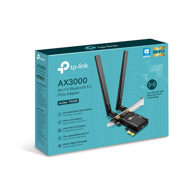 AX3000 Dual Band Wi-Fi 6 Bluetooth PCI Express Adapter 2402 Mbps at 5 GHz  574 Mbps at 2.4 GHz 2x High Gain External Antennas