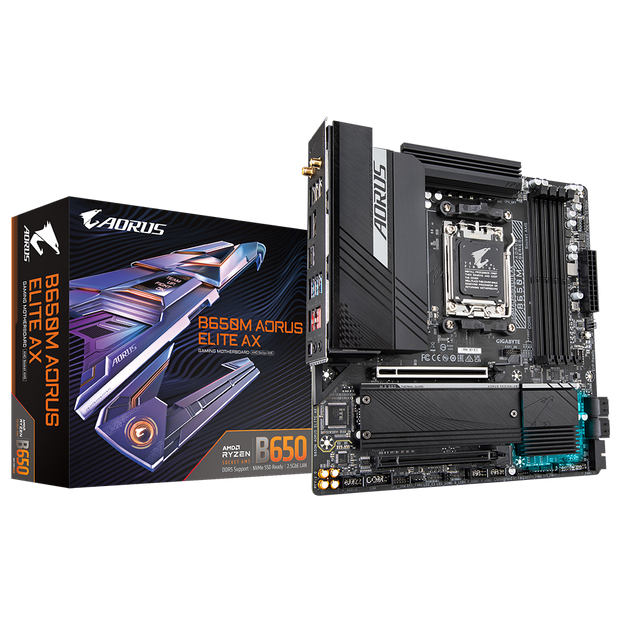 B650M AORUS ELITE AX/AMD AM5/MATX/4x DDR5 up to 192GB/8000MHz/PCIe 4.0 x2/M.2 x2