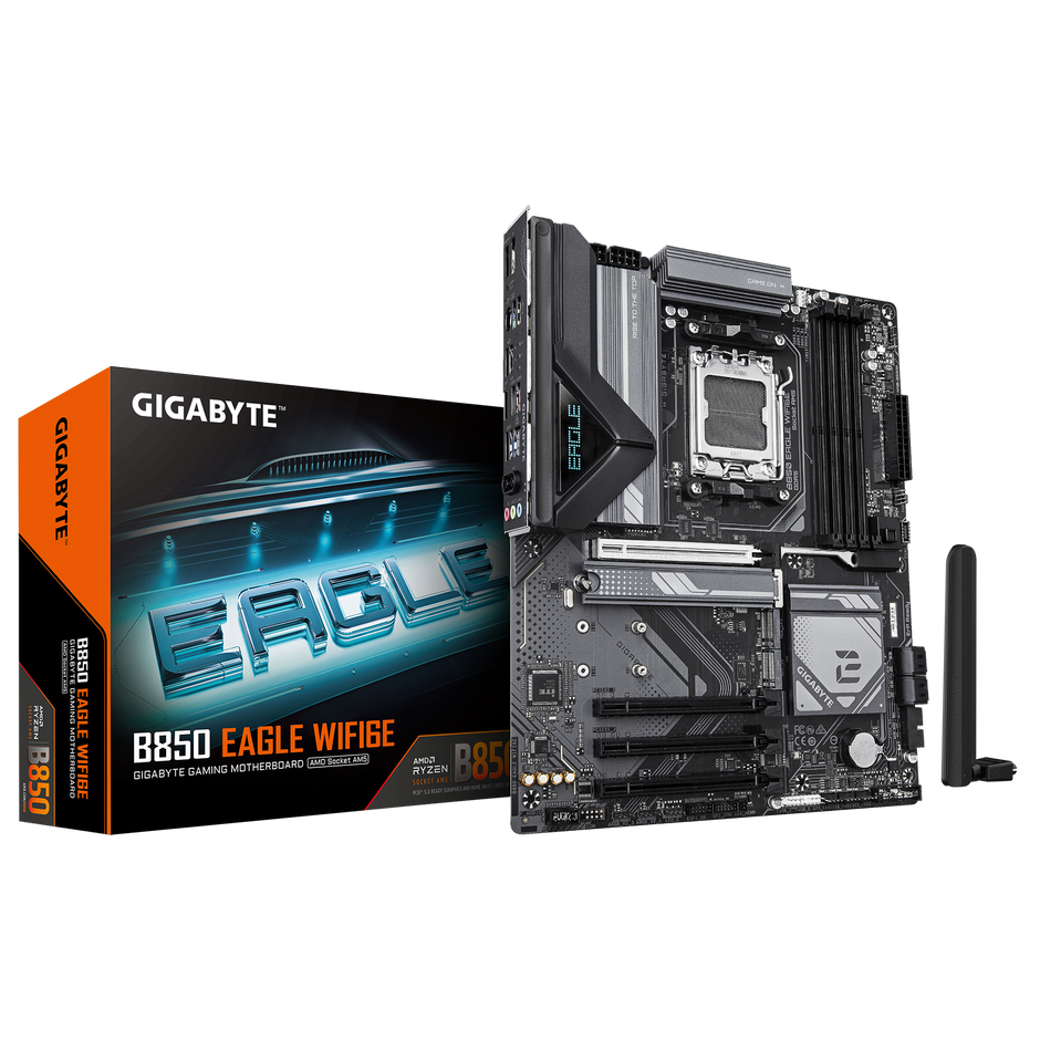B850 EAGLE WIFI6E motherboard; Chipset AMD B850; 4 x DDR5 DIMM sockets supporting up to 256 GB; X30 Turbo Mode
