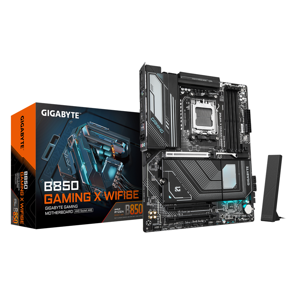 B850 GAMING X WIFI6 Motherboard with AMD B850 chipset; 4 x DDR5 DIMM sockets supporting up to 256 GB; Dual channel memory architecture; Realtek Audi