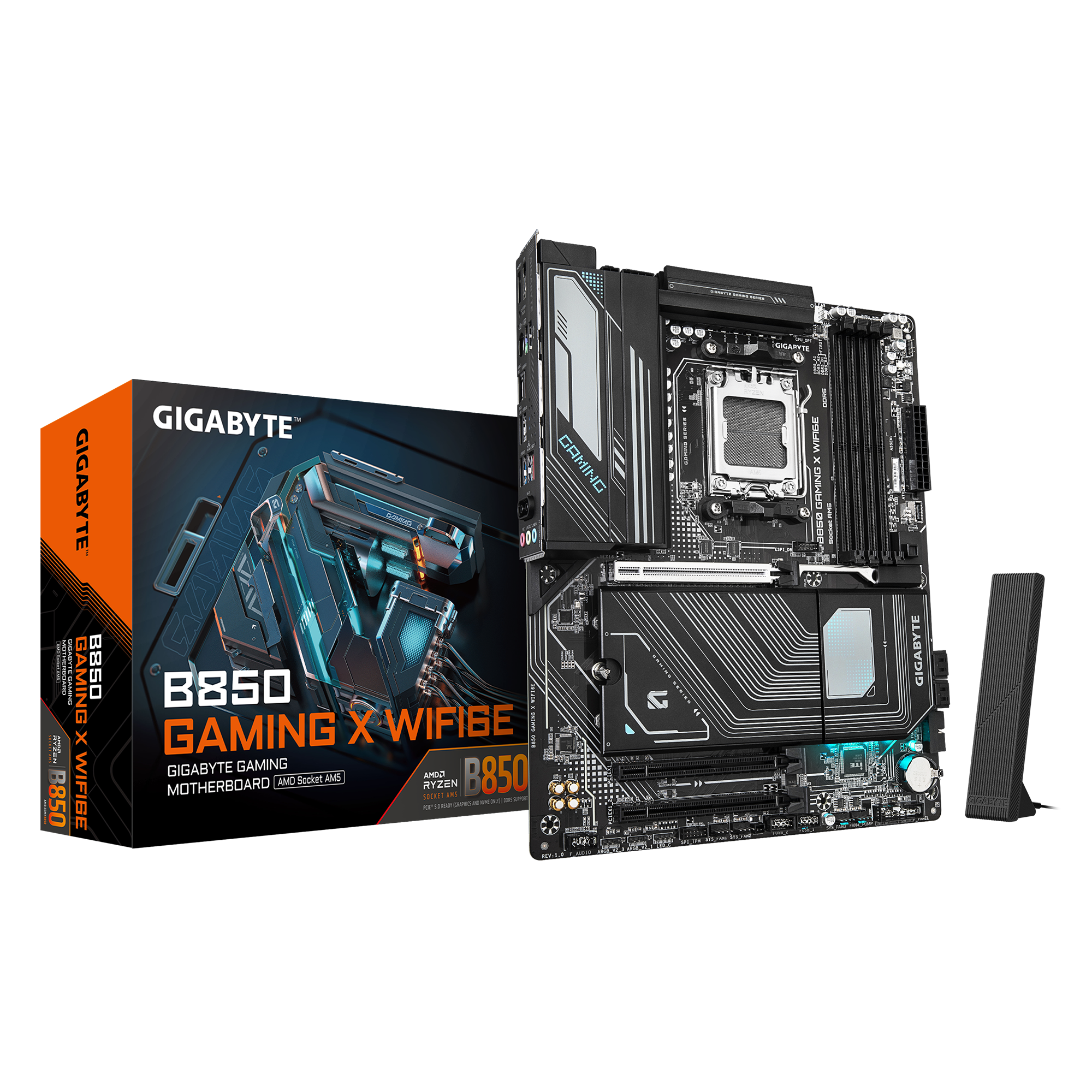 B850 GAMING X WIFI6 Motherboard with AMD B850 chipset; 4 x DDR5 DIMM sockets supporting up to 256 GB; Dual channel memory architecture; Realtek Audi