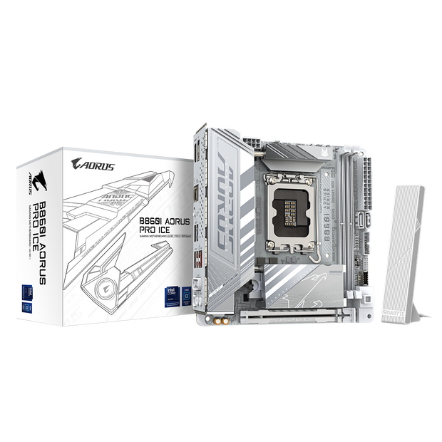 B860I AORUS PRO ICE MOTHERBOARD;Intel B860 Express Chipset; 2 x DDR5 DIMM sockets aupporting upto 128GB